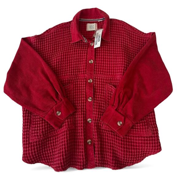 NWT BDG Bryson Waffle Knit Red Shirt Jacket Urban Outfitters Size Large - Picture 3 of 8